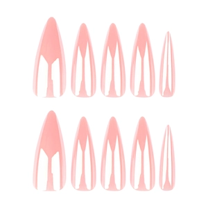 Glossy pink long stiletto press-on nails with pearl chrome finish 10 pieces set