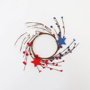 Patriotic Candle Ring Red White Blue Wood Stars Foam Berries Independence Day Table Centerpiece Home Party Decor