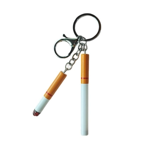 Creative cigarette keychain with two resin pendants and silver metal lobster clasp