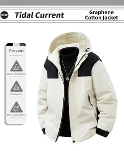 Detail der wasserdichten Graphen-Steppjacke mit Kontrastfarben und winddichter Kapuze