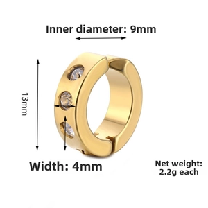 Detail view of gold titanium steel hoop earring with dimensions 13mm and zircon inlay