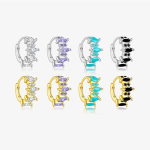 Orecchini a Cerchio Huggie in Argento Sterling 925 Zirconia Pietra Colorata Taglio Marquise Geometrici Eleganti Gioielli Donna