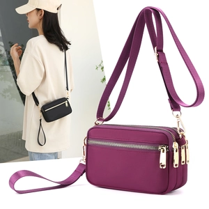 Nylon Multi-Compartment Crossbody Bag Water Resistant Small Shoulder Phone Pouch For Women With Adjustable Strap