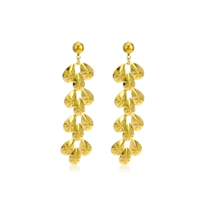 Fashionable long stainless steel water drop earrings with vintage textured gold finish