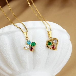 Minimalist Stainless Steel Multicolor Rhinestone Heart Pendant Necklace Fashion Gold Clavicle Chain For Women Jewelry Gift