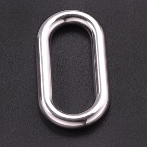 Macro detail of polished 304 stainless steel oval ring connector for jewelry making