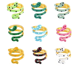 Minimalist Snake Open Ring Colorful Enamel Polka Dot Spiral Serpent Ring Gold Plated Copper Multi Layer Jewelry For Women