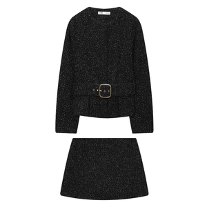 Veste Blazer En Tweed Et Mini Jupe Avec Ceinture À Boucle Streetwear Élégant Femme