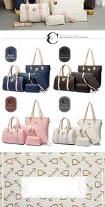 Detailed view of the 6-piece fashion handbag set featuring bone pattern textured leather