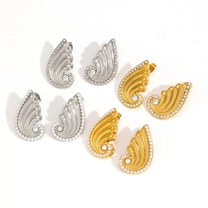 Luxe titanium steel wing earrings with pearls and crystals in gold and silver set