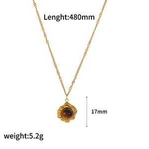 Vintage gold titanium steel tiger eye stone pendant necklace for women, length 480mm