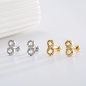 Elegant s925 silver infinity stud earrings with sparkling pavé cubic zirconia in gold and silver