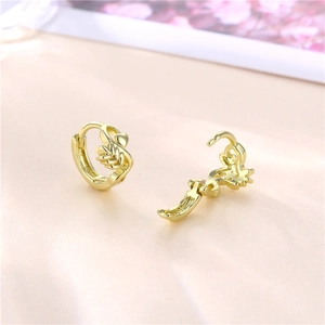 18K gold plated heart and wheat leaf geometric hoop earrings on light pink background