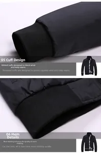 Detailed view of ribbed windproof cuffs and neat hem stitching on black jacket