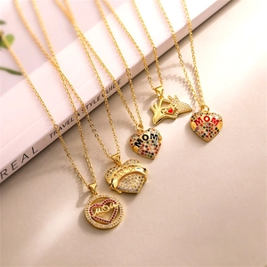 Heart Pendant Necklace Gold Plated Copper Colorful Cubic Zirconia Enamel MOM MAMA Letters Mothers Day Gift Fashion Jewelry