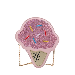 Pink sequin ice cream cone crossbody bag for women with golden metal chain strap