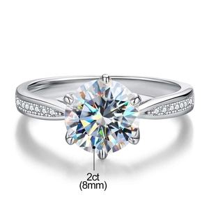 Round Cut Moissanite Ring 925 Sterling Silver Classic Six Prong Setting Engagement Wedding Band For Women Elegant Gift