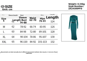 Tableau des tailles pour robe en mesh à manches longues avec mesures de buste et taille