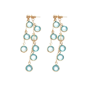 Orecchini pendenti con nappe placcati in oro 18k e perle di cristallo blu cielo