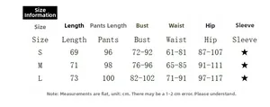 Detailed size chart for lace top and pants set showing length, bust, and waist measurements