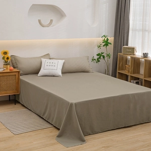 Minimalist earth-tone washed cotton bedding set with flat sheet and envelope pillowcase