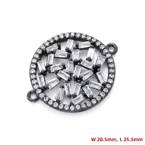 Detailed view of gunmetal flower connector with clear cubic zirconia, size 20.5x25.5mm