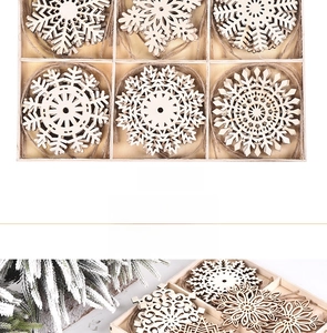 Set of 6 laser-cut wooden snowflake ornaments with natural twine for DIY Christmas decor