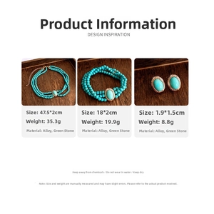 Vue détaillée d'une parure vintage en perles turquoise verte et monture dorée