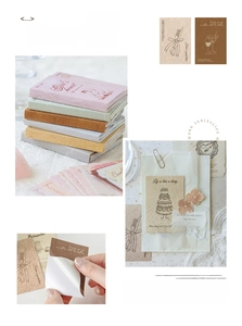 Close-up of vintage lifestyle stickers featuring retro illustrations and pastel paper tones
