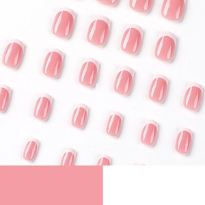 Classic French press-on nails with pink base and white tips in medium square shape