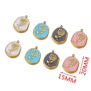 Rose enamel charms in 4 colors for DIY jewelry making, 20mm x 15mm stainless steel pendants