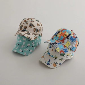 Kids baseball caps set with cute animal prints like bear, cat, and dinosaur