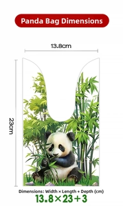 Size chart for cute panda snack bags with long bunny ears 13.8x23cm dimensions