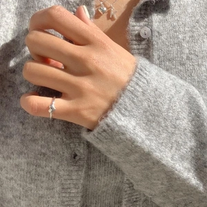 Minimalist 925 sterling silver heart ring and pendant necklaces shown on model