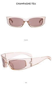 Champagne-tea Y2K sports sunglasses showing front and side views on white background