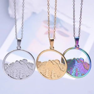 18k gold plated stainless steel mountain necklaces in silver, gold and rainbow finishes