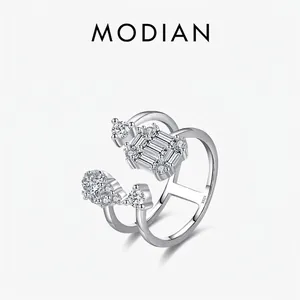 Geometric Double Layer Ring 925 Sterling Silver Zircon Adjustable Open Band Fashion Jewelry For Women