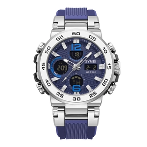 Men Sports Watch Dual Display Waterproof LED Backlight Multifunctional Alloy Case Silicone Strap Chronograph Alarm Rugged