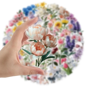 Pack of 50 romantic transparent PET floral stickers for DIY crafts and phone case decor