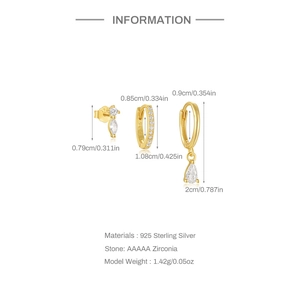 Detailed dimensions of S925 silver star opal earrings set with gold finish and zircon