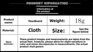 Detailed chart showing material, weight and dimensions for Christmas reindeer antler headband
