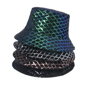 Sequin leopard print bucket hats in four colors with shimmering rhombus pattern design
