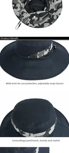 Détails du chapeau de soleil camouflage à large bord avec cordon de serrage réglable