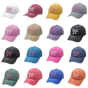 Pink washed cotton baseball cap collection with bow embroidery in various colors