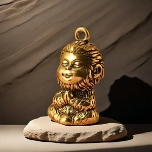 Portachiavi Sun Wukong Re Scimmia in ottone con posa zen di meditazione