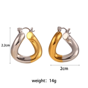 Dual-tone gold and silver stainless steel C-shaped curved earrings 2.2cm height