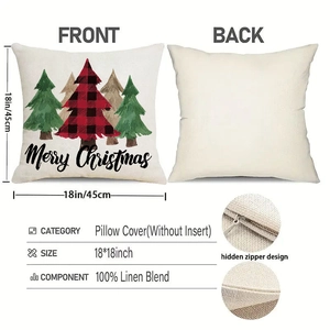 Detail of red and black buffalo plaid Christmas tree pillow cover with invisible zipper