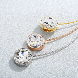 Exaggerated stainless steel choker necklaces with large round zircon in gold, rose gold and silver