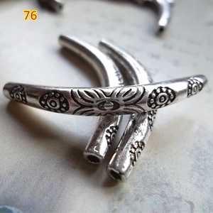 Silver curved tube beads with floral engravings for DIY jewelry making and accessories