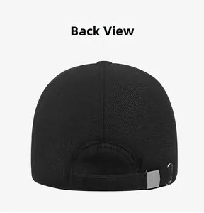 Detail view of the black winter baseball cap back with adjustable silver metal buckle